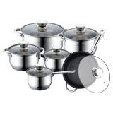 Cumpara ieftin Set oale inox si tigaie inox marmorata antiaderenta, cu capace de sticla, 12 piese Royalty Line RL 1231M