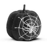 Decor dovleac de Halloween - sclipici negru - cu p&acirc;nză de păianjen - 15 cm