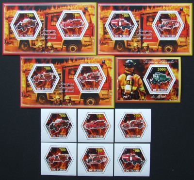 R.DU TCHAD-MASINI DE POMPIERI-SET 6 V.+4 S/Sh.NEOBLITERATE-DANTELATE-MNH** - EP 084 foto