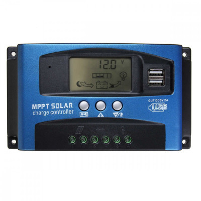 Controler Solar 60A, 12V-24V, Regulator Solar Alimentare Acumulatori, 2 USB 2A Si Ecran LCD foto