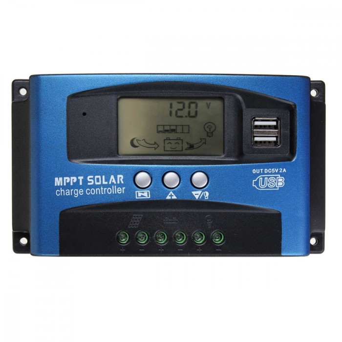 Controler Solar 60A, 12V-24V, Regulator Solar Alimentare Acumulatori, 2 USB 2A Si Ecran LCD