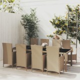 vidaXL Set mobilier de grădină cu perne, 9 piese, bej, poliratan 3094907