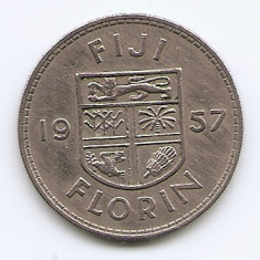 Fiji 1 Florin 1957 - Elizabeth II - Cupru-nichel, B11, 28.3 mm KM-24 (1)
