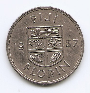 Fiji 1 Florin 1957 - Elizabeth II - Cupru-nichel, B11, 28.3 mm KM-24 (1) foto