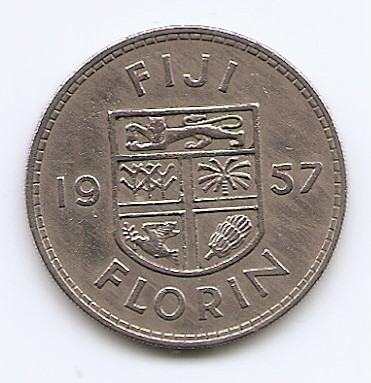 Fiji 1 Florin 1957 - Elizabeth II - Cupru-nichel, B11, 28.3 mm KM-24 (1)