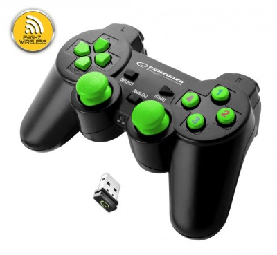 Controller wireless 2.4Ghz PS3/PC Esperanza Gladiator, USB, 12 butoane, negru/verde foto