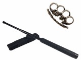 Cumpara ieftin Set Autoaparare: Baston Telescopic Police 49cm, Pumnal Craniu, Otel, Negru, Husa Curea