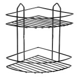 Cumpara ieftin Etajera pentru baie, din metal, pe colt, doua rafturi, negru mat, A24202S, 210 x 210 mm