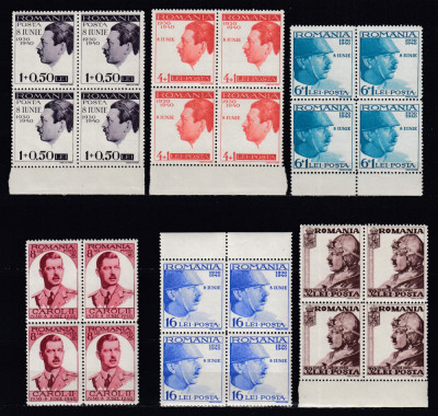 ROMANIA 1940 LP 139 REGELE CAROL II - 10 ANI DE DOMNIE BLOCURI DE 4 TIMBRE MNH foto