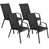 Set 4 scaune gradina cu brate, cadru otel si sezut textilene, 53x72x92 cm, negru