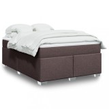 vidaXL Pat continental cu saltea, maro &icirc;nchis, 140x200 cm, textil 3285140