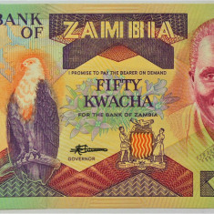 BANCNOTA exotica 50 KWACHA - ZAMBIA, anul 1986 *cod 475 = UNC