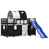 Cumpara ieftin Pat etajat de copii cu tunel alb/negru 80x200 cm lemn masiv pin