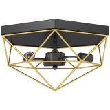 HOMCOM Lampă de Tavan Stil Industrial Geometrică cu 3 Suporturi E27 pentru Becuri LED, Negru și Auriu | Aosom Romania