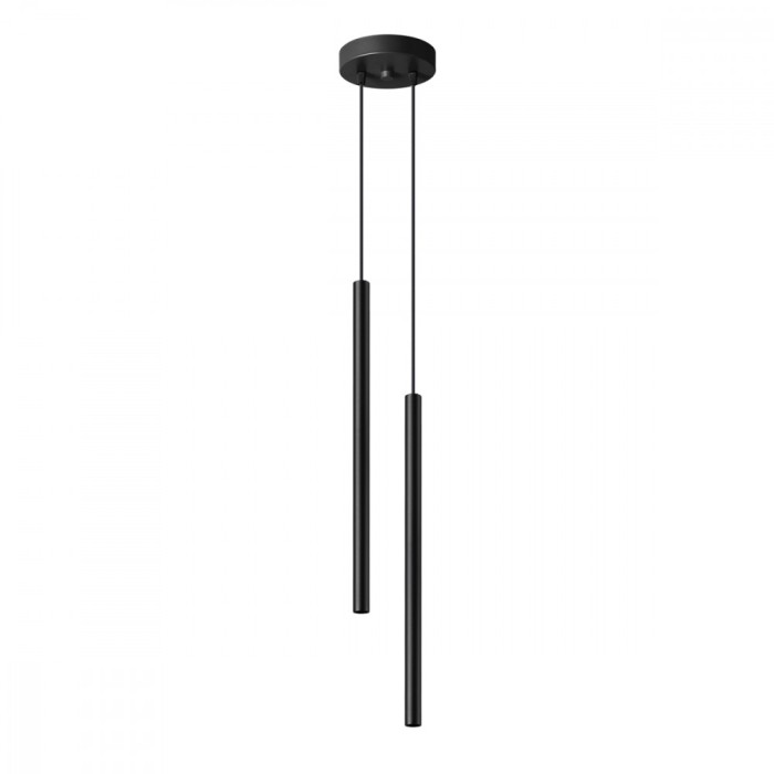 Lampă Suspendată Pastelo Negru Oțel 2 Becuri Tub Modern De Interior