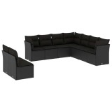 Cumpara ieftin Set mobilier de gradina cu perne, 9 piese, negru, poliratan