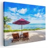 Tablou sezlonguri cu umbreluta pe plaja Tablou canvas pe panza CU RAMA 60x90 cm