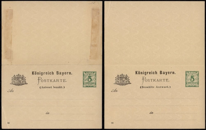 Germany Bavaria 1892 Postal History Rare Postal stationery + Reply UNUSED DB.141