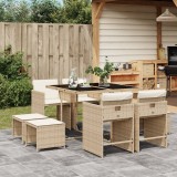 Gossi set de masa pentru gradina, 9 piese, cu perne, bej, poliratan
