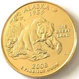 AMERICA QUARTER 1/4 DOLLAR 2008 LITERA D.(Grizzly bear with salmon-ALASKA)PLACAT, America de Nord, Cupru-Nichel