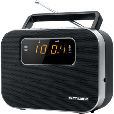 Radio portabil Muse M-081 R, LED, Dual Alarm, Boxa frontala, AUX-in, Negru-Argintiu