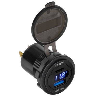 Mufa montaj incarcare auto 12-24V - USB + USB type C PD QC 3.0 63W cu display PY-CHR0007 foto