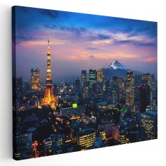 Tablou peisaj urban nocturn cu turnul Tokyo Japonia Tablou canvas pe panza CU RAMA 20x30 cm