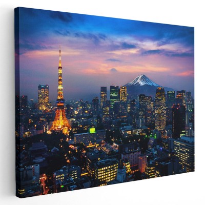 Tablou peisaj urban nocturn cu turnul Tokyo Japonia Tablou canvas pe panza CU RAMA 60x90 cm foto