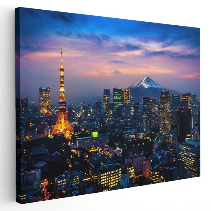Tablou peisaj urban nocturn cu turnul Tokyo Japonia Tablou canvas pe panza CU RAMA 60x90 cm
