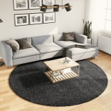 Covor pufos &quot;PAMPLONA&quot; cu fire &icirc;nalte, antracit modern &Oslash; 240 cm