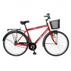 Bicicleta City 28 Inch cu frane mecanice V-Brake Velors CSV28/93A, cadru rosu cu design alb foto