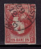 RO 1868 ,LP 24 ,&quot;Carol I cu favoriti&quot;, 18 BANI rosu ,stampilat