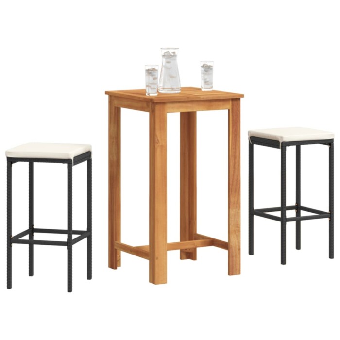 vidaXL Set bar de grădină 3 piese negru lemn masiv acacia și poliratan 3295267