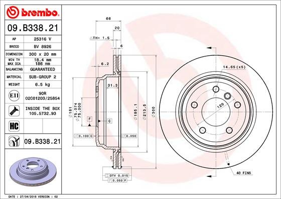 BREMBO 09.B338.21 PRIME LINE - UV Coatedisc frana
