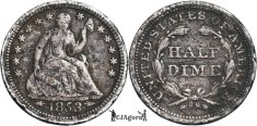 1853, &frac12; dime ( Seated Liberty Half Dime - arrows at date ) SUA