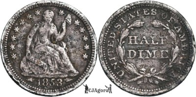 1853, &amp;frac12; dime ( Seated Liberty Half Dime - arrows at date ) SUA foto