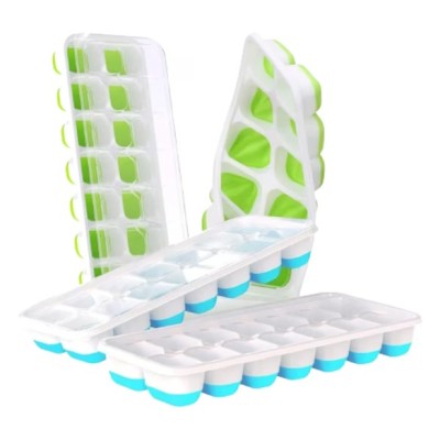 Set 4 forme cu capac pentru cuburi de gheata, 25.1 x 9.9 x 3 cm, silicon, polipropilena, multicolor foto