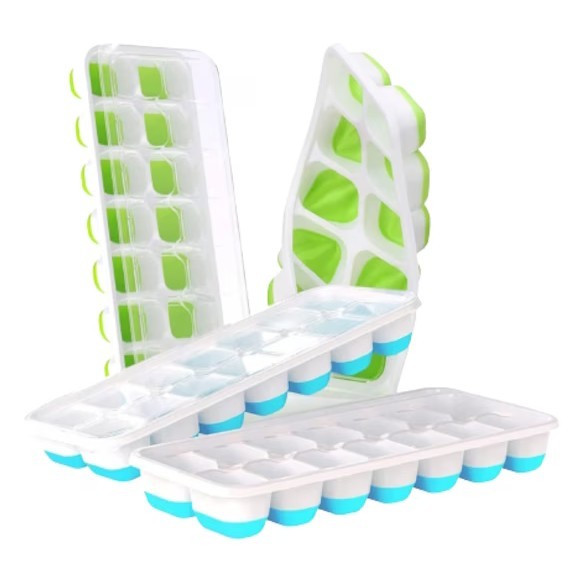 Set 4 forme cu capac pentru cuburi de gheata, 25.1 x 9.9 x 3 cm, silicon, polipropilena, multicolor