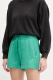 adidas pantaloni scurti din bumbac ALL SZN femei, culoarea verde, neted, high waist, JD4731