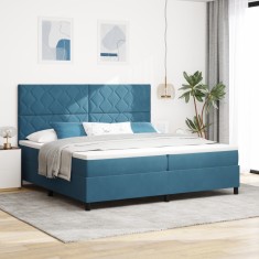 vidaXL Pat box spring cu saltea, albastru inchis, 200x200 cm, catifea foto