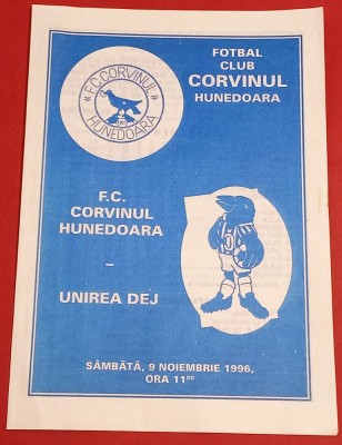 Program meci fotbal CORVINUL HUNEDOARA - UNIREA DEJ (09.11.1996) foto