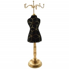 Suport de bijuterii elegant 31 cm, model manechin, Pufo Golden Luxury, negru cu auriu foto