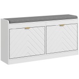 HOMCOM Banc pentru pantofi, banc de depozitare, șezut căptușit, sertar rabatabil, ușă cu model 106 x 24 x 52,5 cm, alb | Aosom Romania