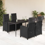 Cumpara ieftin Set mobilier de grădină cu perne, 5 piese, negru, poliratan