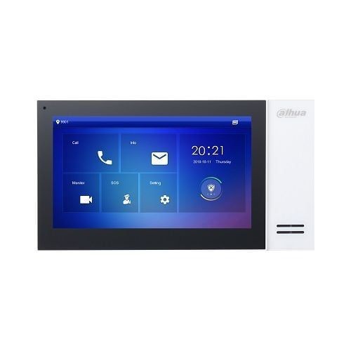 Monitor videointerfon Dahua VTH2421FW-P, IP touch screen 7 inch 1024x600, IPC surveillance, Audio bidirectional, Alarma 6/1, SD 8GB, PoE, alb SafetyGu