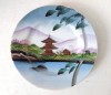 Farfurie portelan fin Made in Japan, Japonia, pictata manual, Handgemalt, imagine cu pagoda, 16cm diametru