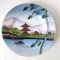 Farfurie portelan fin Made in Japan, Japonia, pictata manual, Handgemalt, imagine cu pagoda, 16cm diametru