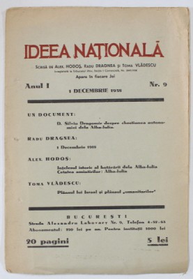 IDEEA NATIONALA , ANUL I , NR. 9 , 1 DEC. 1938 foto