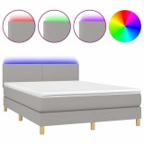 Cumpara ieftin Pat cu arcuri, saltea si LED, gri deschis, 140x200 cm, textil