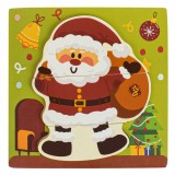 Puzzle Copii, Model Moș Crăciun, Multicolor, Lemn, 3 Piese, 18x18cm, Oem